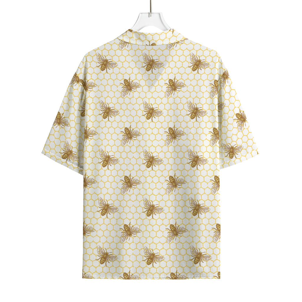 Honey Bee Hive Pattern Print Rayon Hawaiian Shirt