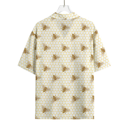 Honey Bee Hive Pattern Print Rayon Hawaiian Shirt