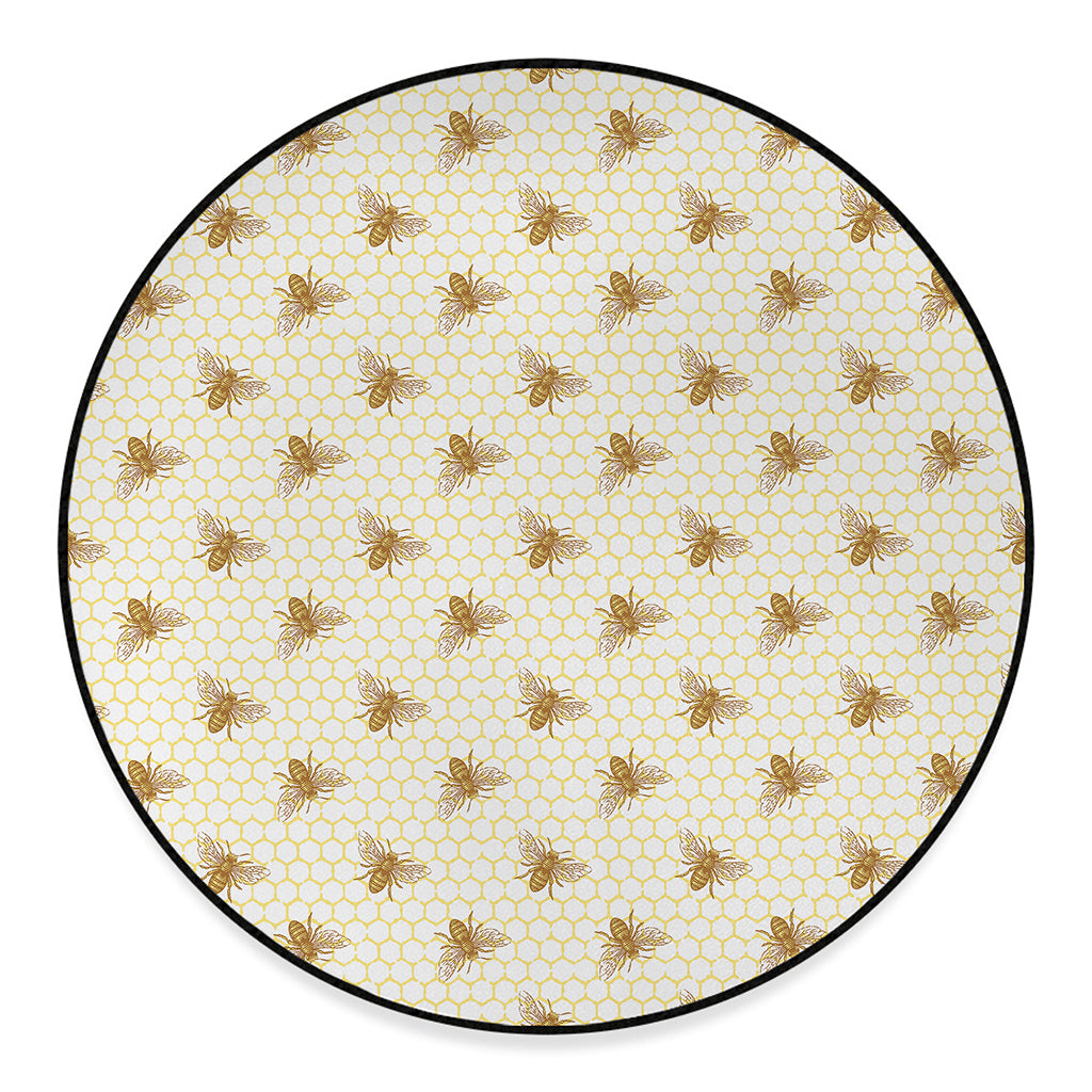 Honey Bee Hive Pattern Print Round Floor Mat