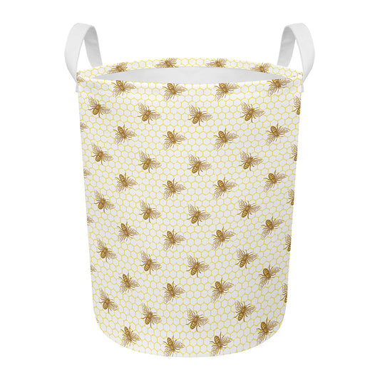 Honey Bee Hive Pattern Print Round Laundry Basket