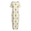 Honey Bee Hive Pattern Print Short Sleeve Long Nightdress