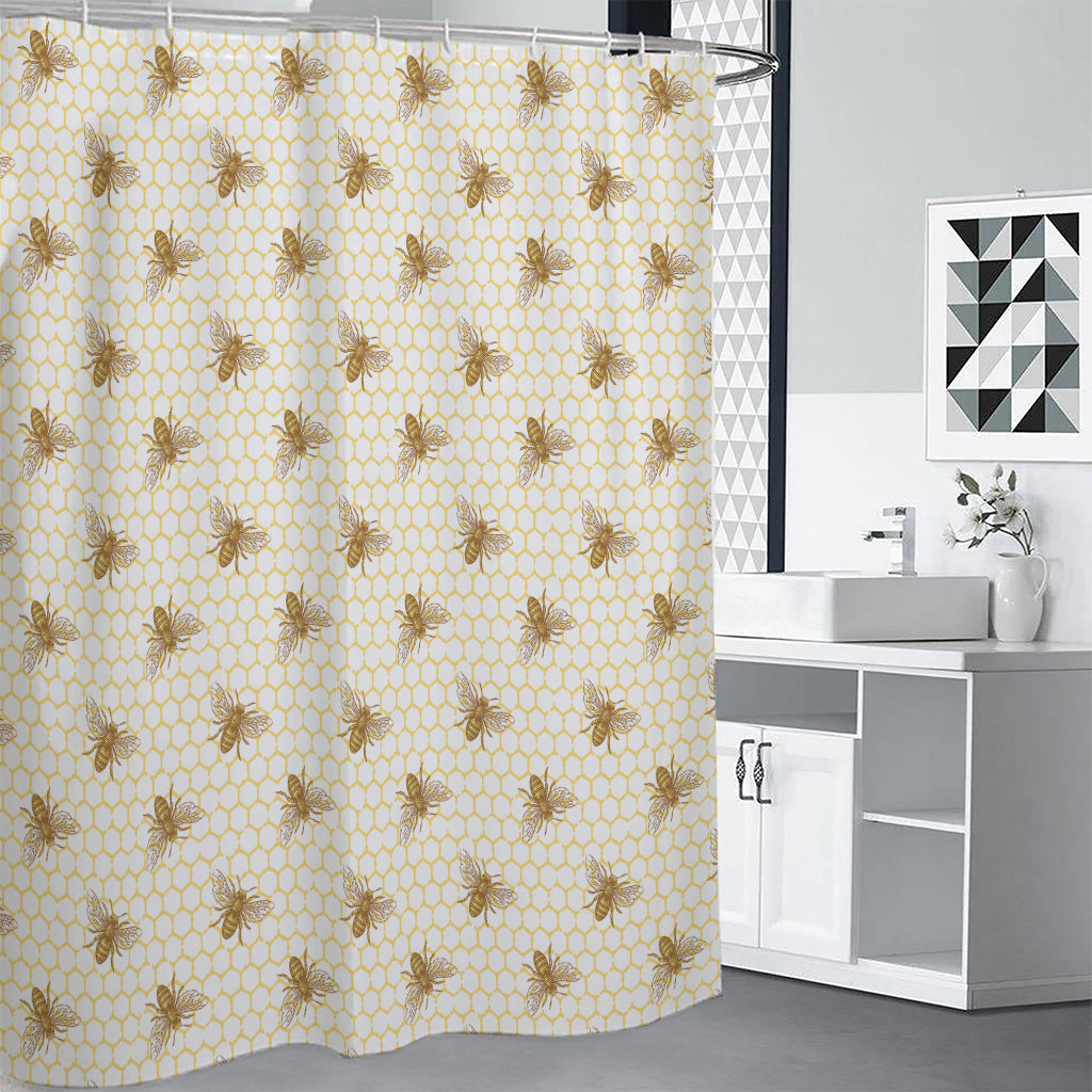 Honey Bee Hive Pattern Print Shower Curtain
