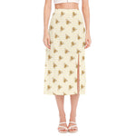 Honey Bee Hive Pattern Print Side Slit Midi Skirt