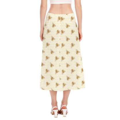 Honey Bee Hive Pattern Print Side Slit Midi Skirt