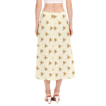 Honey Bee Hive Pattern Print Side Slit Midi Skirt