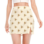 Honey Bee Hive Pattern Print Side Slit Mini Skirt