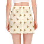 Honey Bee Hive Pattern Print Side Slit Mini Skirt