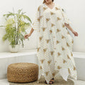 Honey Bee Hive Pattern Print Silk V-Neck Kaftan Dress