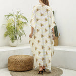 Honey Bee Hive Pattern Print Silk V-Neck Kaftan Dress