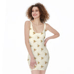 Honey Bee Hive Pattern Print Sleeveless Bodycon Dress