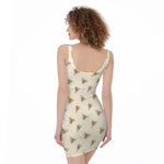 Honey Bee Hive Pattern Print Sleeveless Bodycon Dress