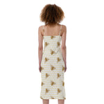 Honey Bee Hive Pattern Print Slim Fit Midi Cami Dress