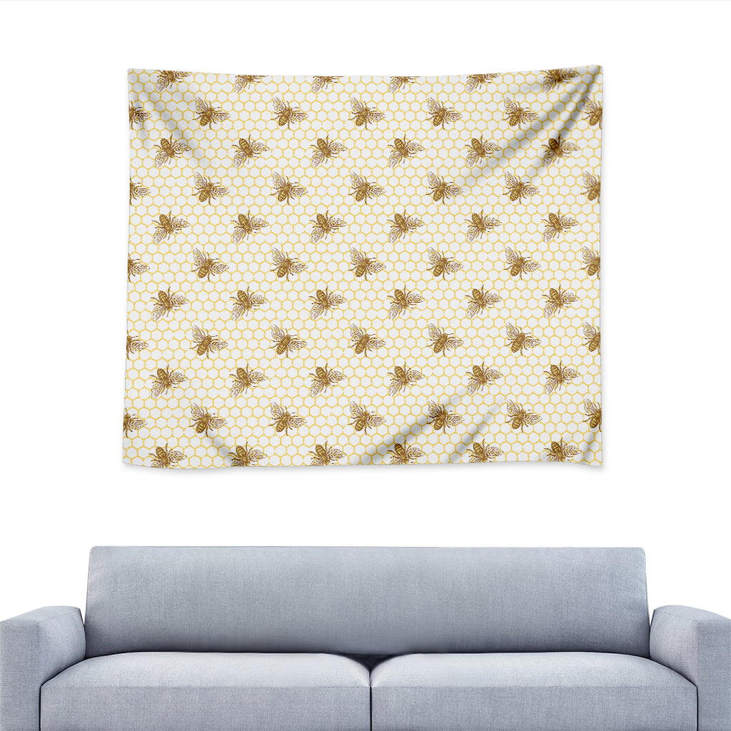 Honey Bee Hive Pattern Print Tapestry