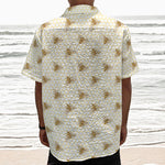 Honey Bee Hive Pattern Print Textured Short Sleeve Shirt