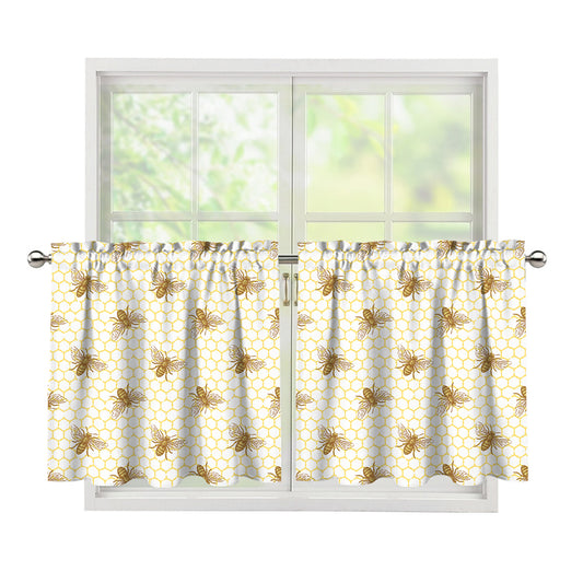 Honey Bee Hive Pattern Print Tier Curtains