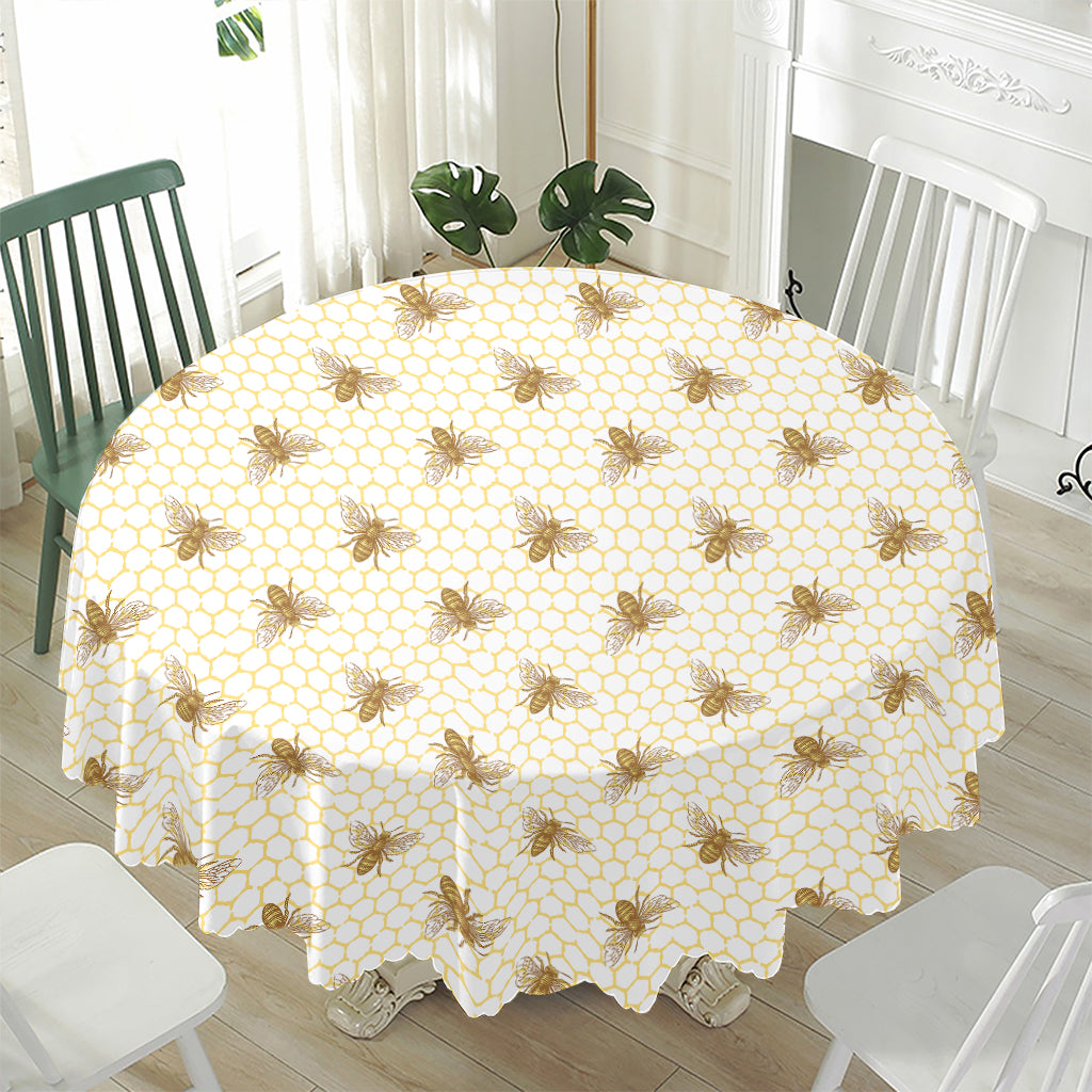 Honey Bee Hive Pattern Print Waterproof Round Tablecloth