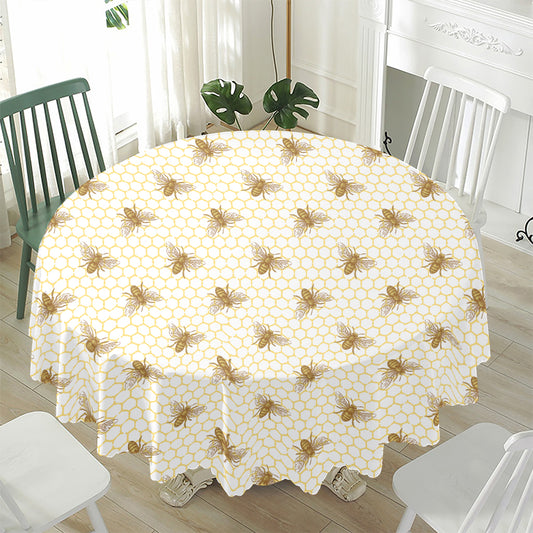 Honey Bee Hive Pattern Print Waterproof Round Tablecloth
