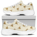 Honey Bee Hive Pattern Print White Chunky Shoes