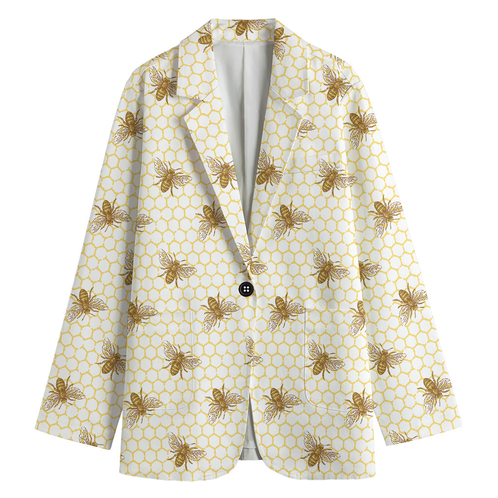 Honey Bee Hive Pattern Print Women's Cotton Blazer