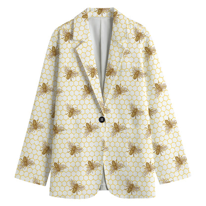 Honey Bee Hive Pattern Print Women's Cotton Blazer