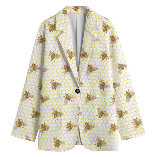 Honey Bee Hive Pattern Print Women's Cotton Blazer