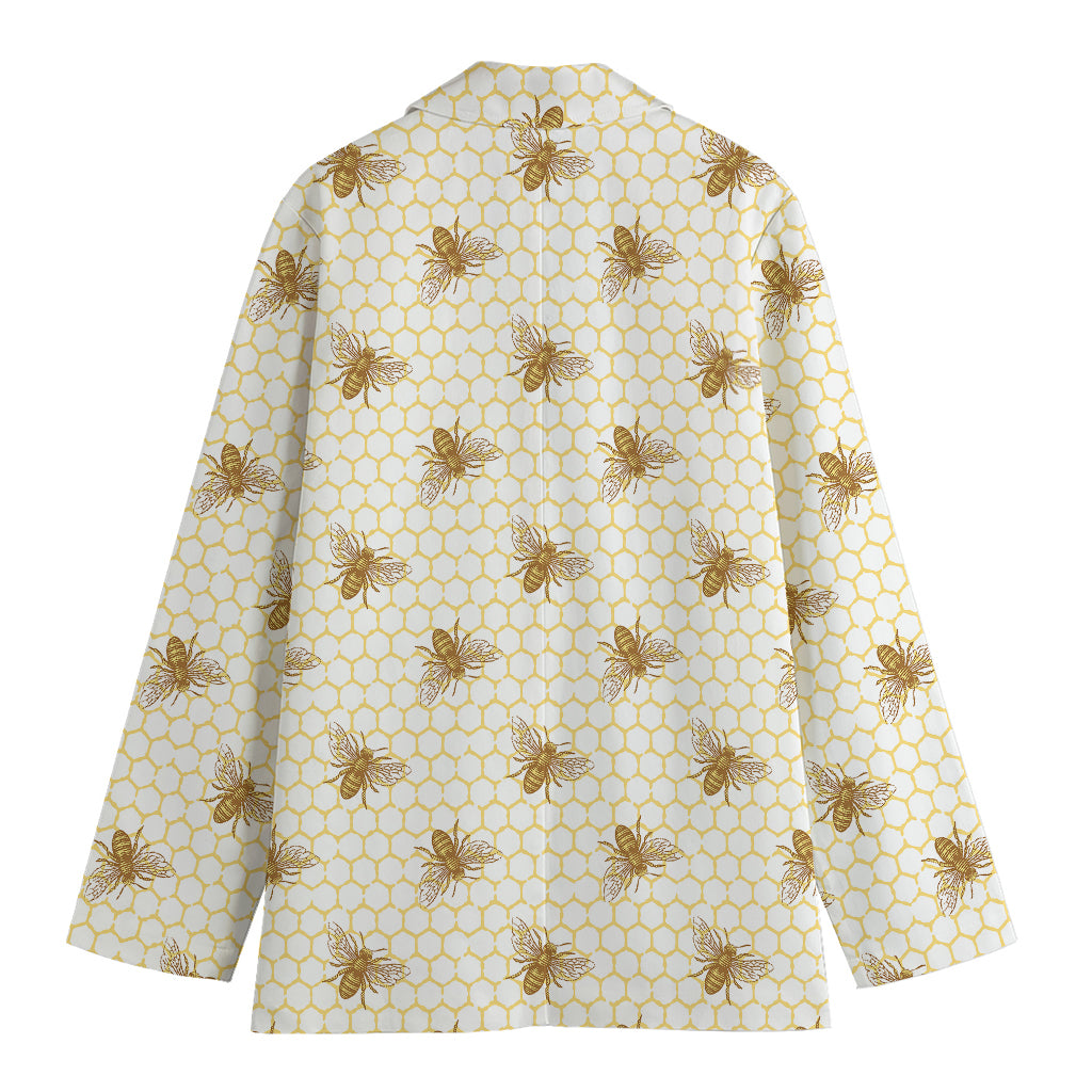 Honey Bee Hive Pattern Print Women's Cotton Blazer