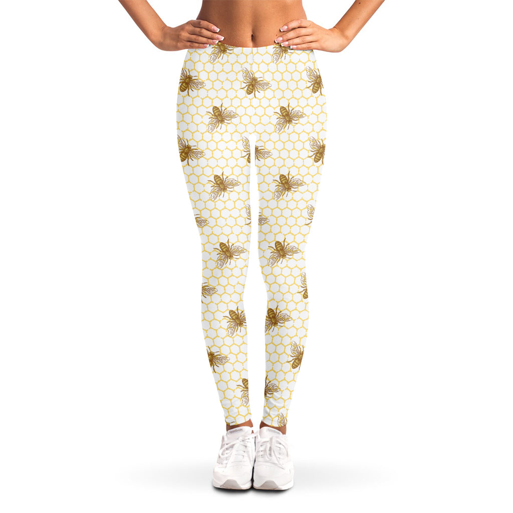 Honey Bee Hive Pattern Print Women's Leggings