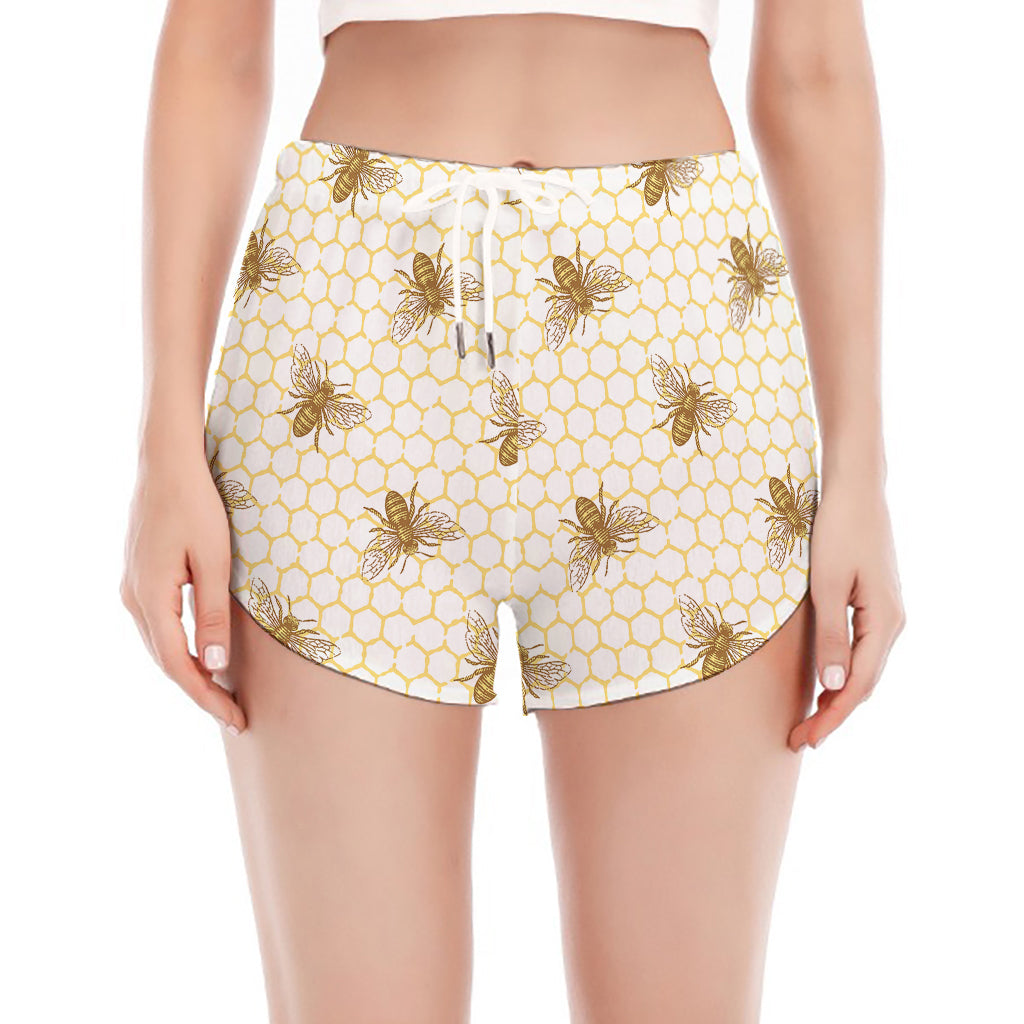 Honey Bee Hive Pattern Print Women's Split Running Shorts