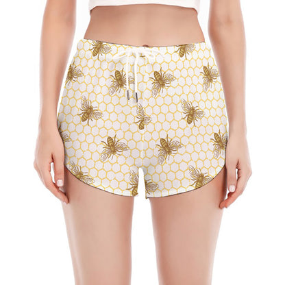 Honey Bee Hive Pattern Print Women's Split Running Shorts