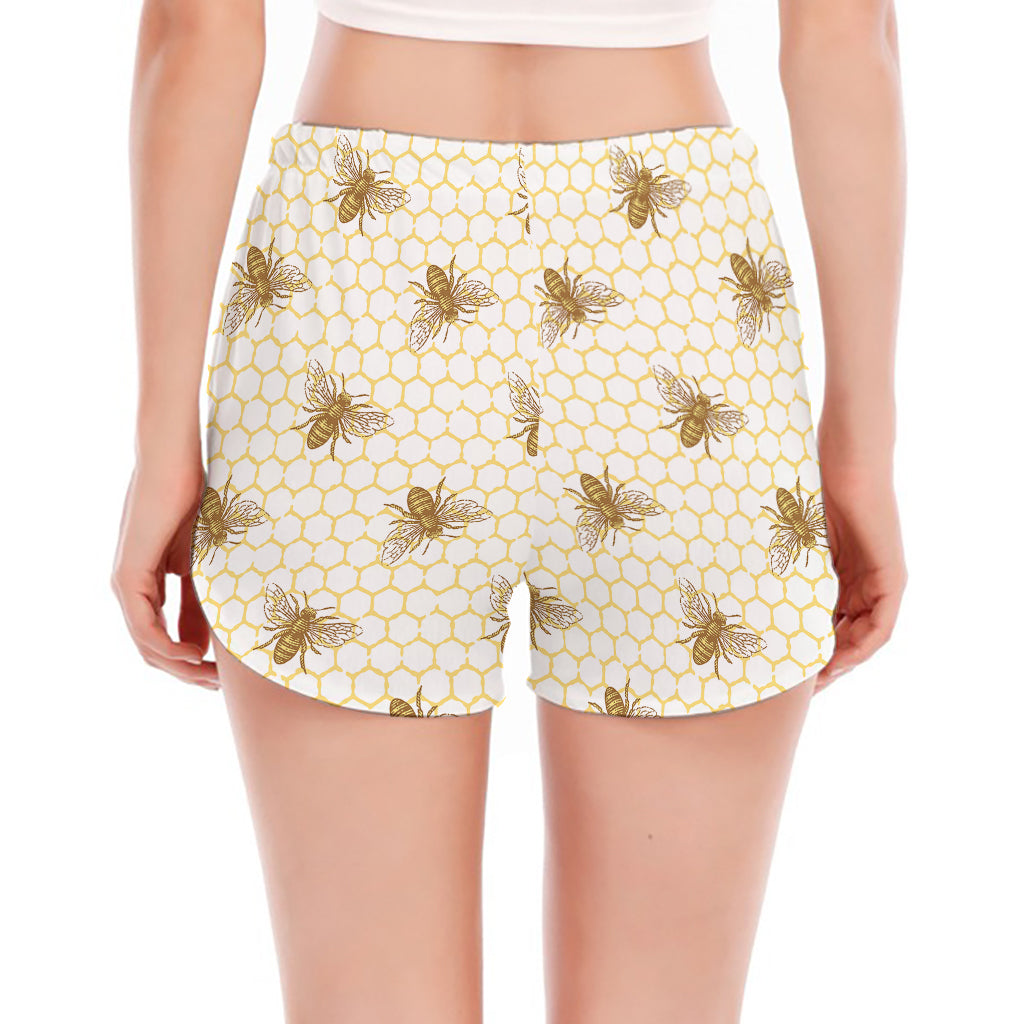 Honey Bee Hive Pattern Print Women's Split Running Shorts