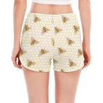 Honey Bee Hive Pattern Print Women's Split Running Shorts