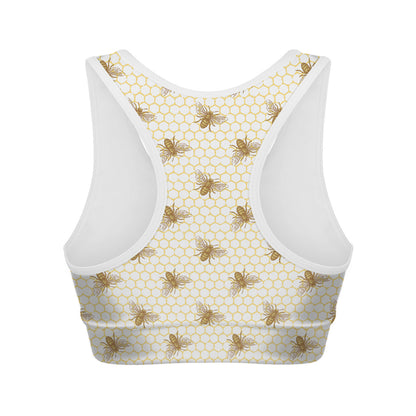 Honey Bee Hive Pattern Print Women's Sports Bra