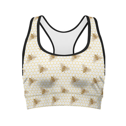 Honey Bee Hive Pattern Print Women's Sports Bra