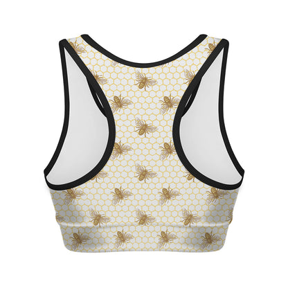 Honey Bee Hive Pattern Print Women's Sports Bra