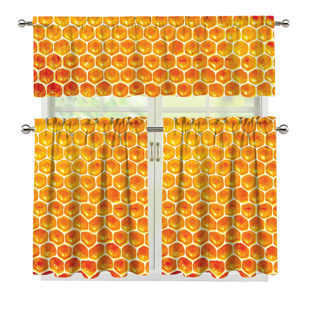 Honey Bee Hive Print 3 Piece Kitchen Curtains