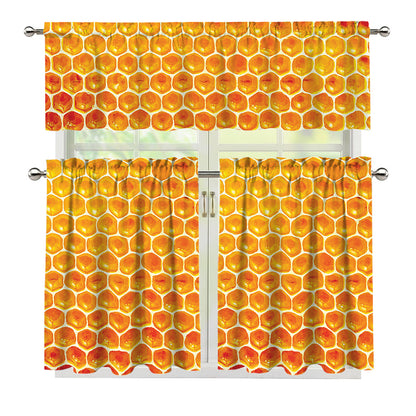 Honey Bee Hive Print 3 Piece Kitchen Curtains