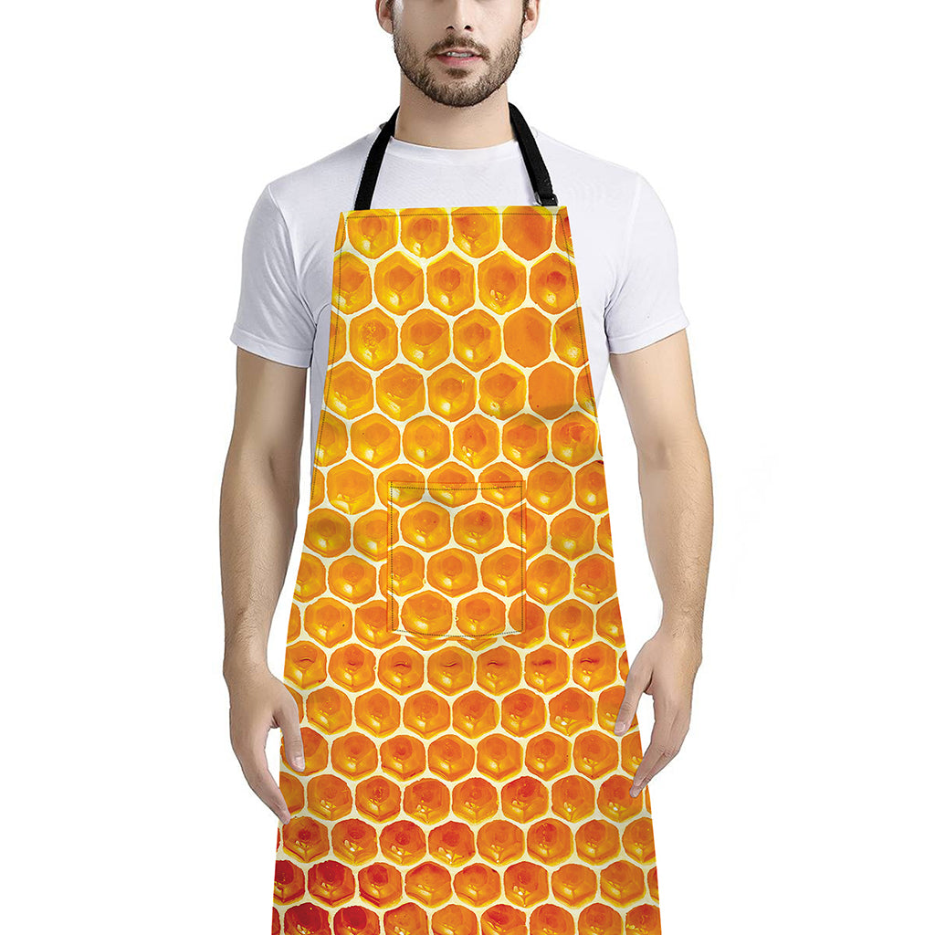 Honey Bee Hive Print Bib Apron With Pocket