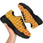 Honey Bee Hive Print Black Chunky Shoes