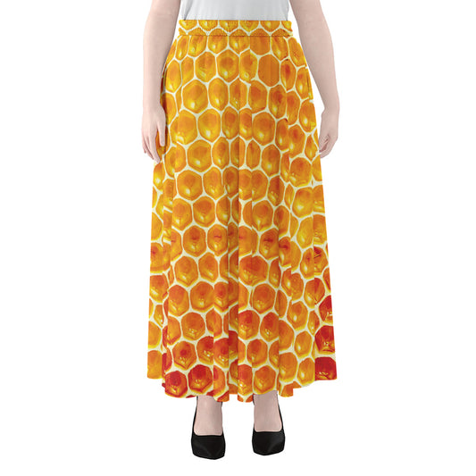 Honey Bee Hive Print Chiffon Maxi Skirt