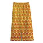 Honey Bee Hive Print Cotton Front Slit Maxi Skirt