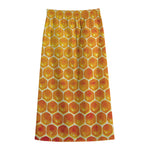 Honey Bee Hive Print Cotton Front Slit Maxi Skirt