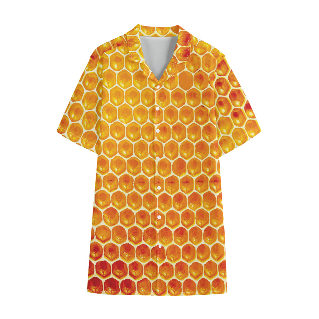 Honey Bee Hive Print Cotton Hawaiian Shirt