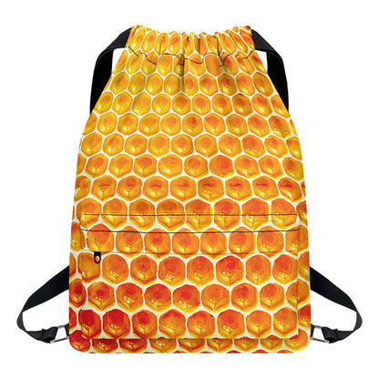Honey Bee Hive Print Drawstring Backpack