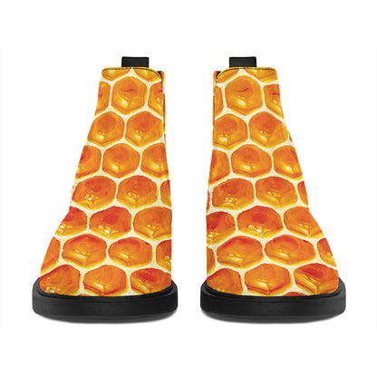 Honey Bee Hive Print Flat Ankle Boots
