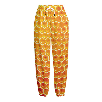 Honey Bee Hive Print Fleece Lined Knit Pants