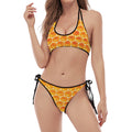 Honey Bee Hive Print Halter Scoop Tie Side Bikini