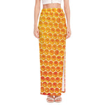 Honey Bee Hive Print High Slit Maxi Skirt