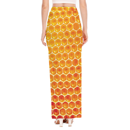 Honey Bee Hive Print High Slit Maxi Skirt