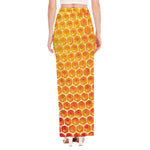 Honey Bee Hive Print High Slit Maxi Skirt