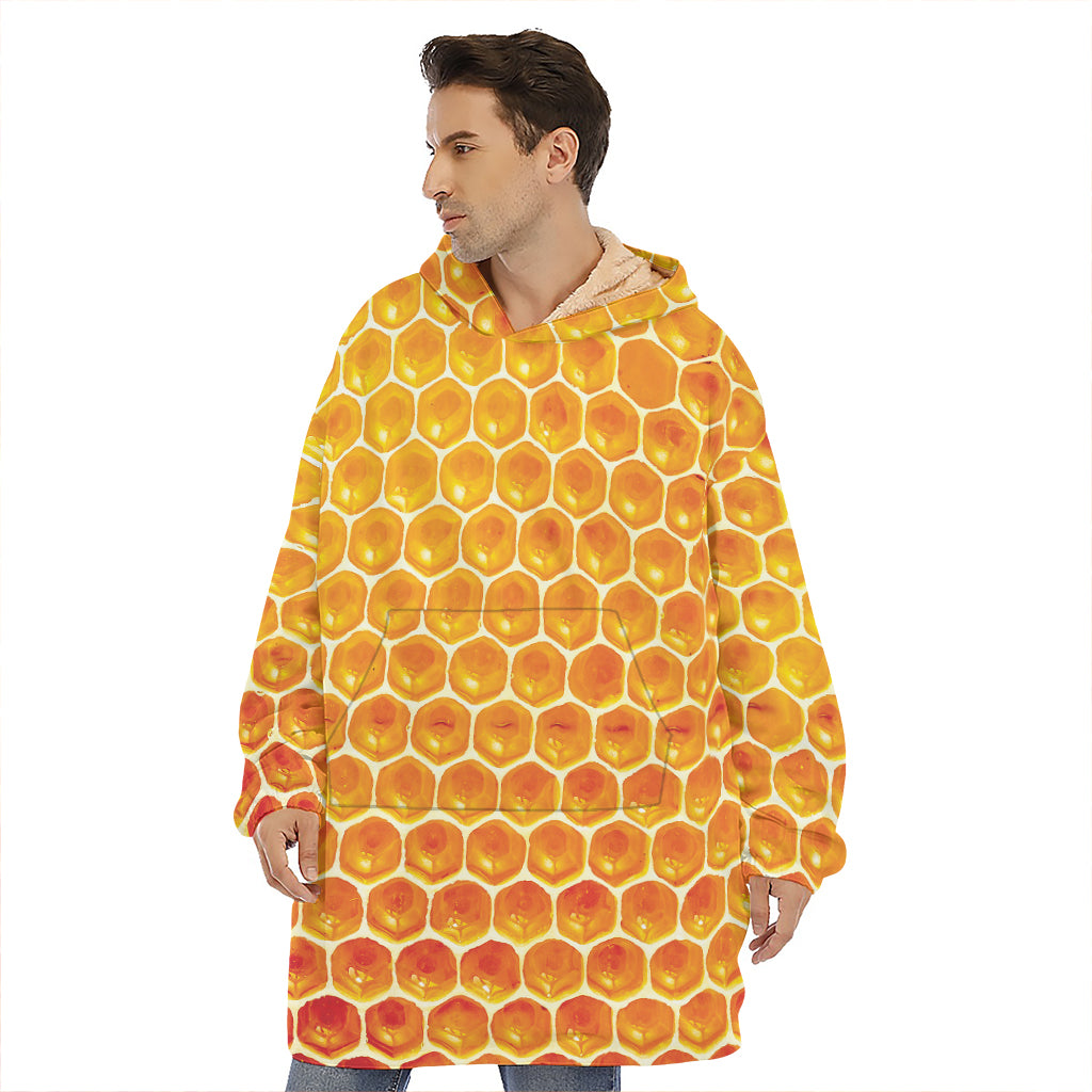 Honey Bee Hive Print Hoodie Blanket